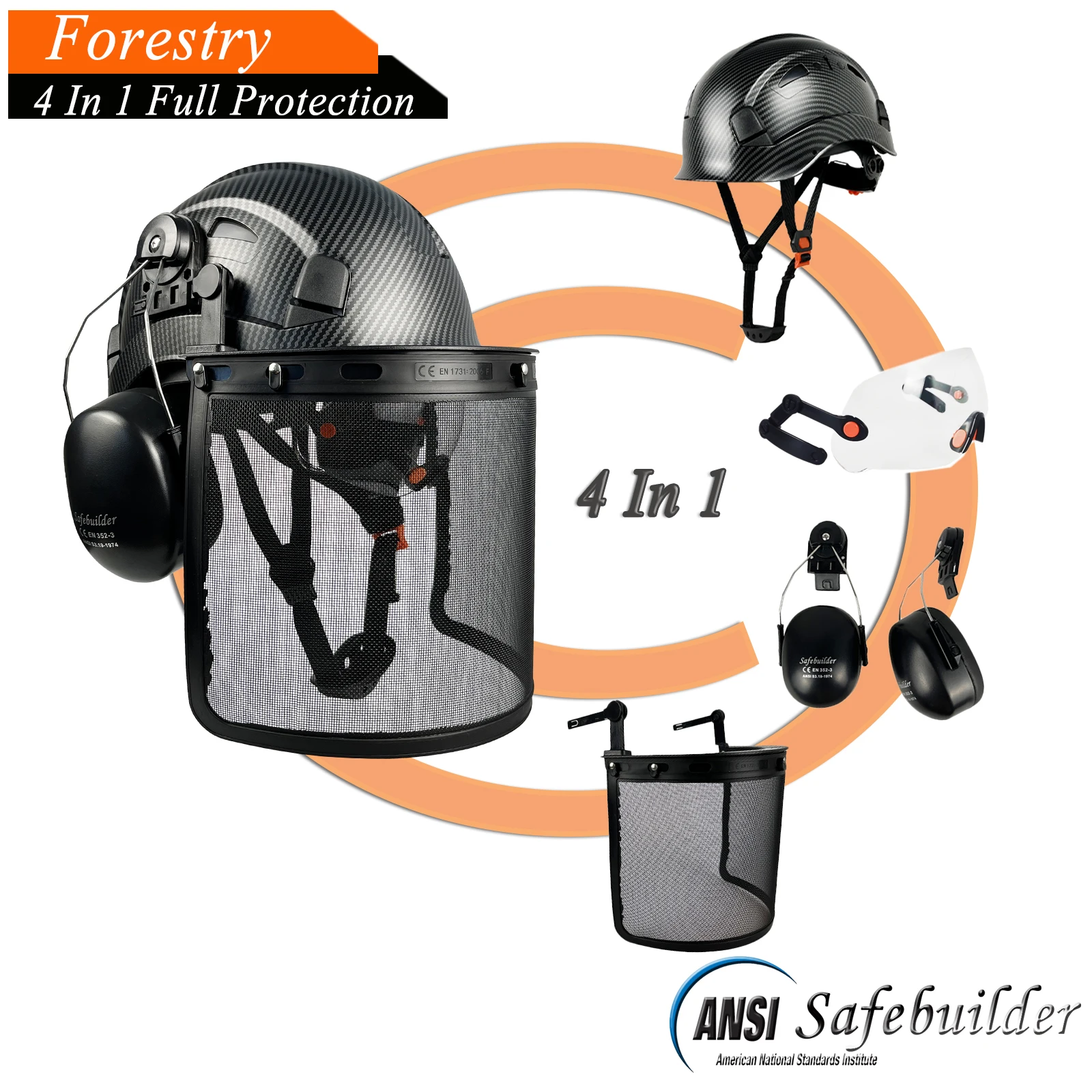 Forestry Safety Helmet With Visor Mesh Face Shield Earmuffs Chainsaw Cutting Woodworking Work Hard Hat ABS Head Protection