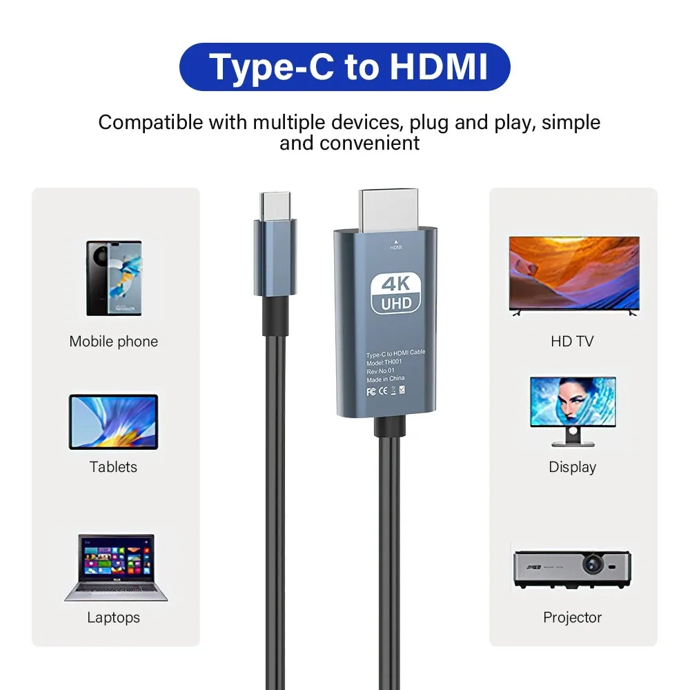 Kabel 4K USB C do HDMI do biura domowego 8K @ 60Hz USB typu C do kabla HDMI Thunderbolt 4/3 kompatybilny z iPhone 15 Pro/Max Mac