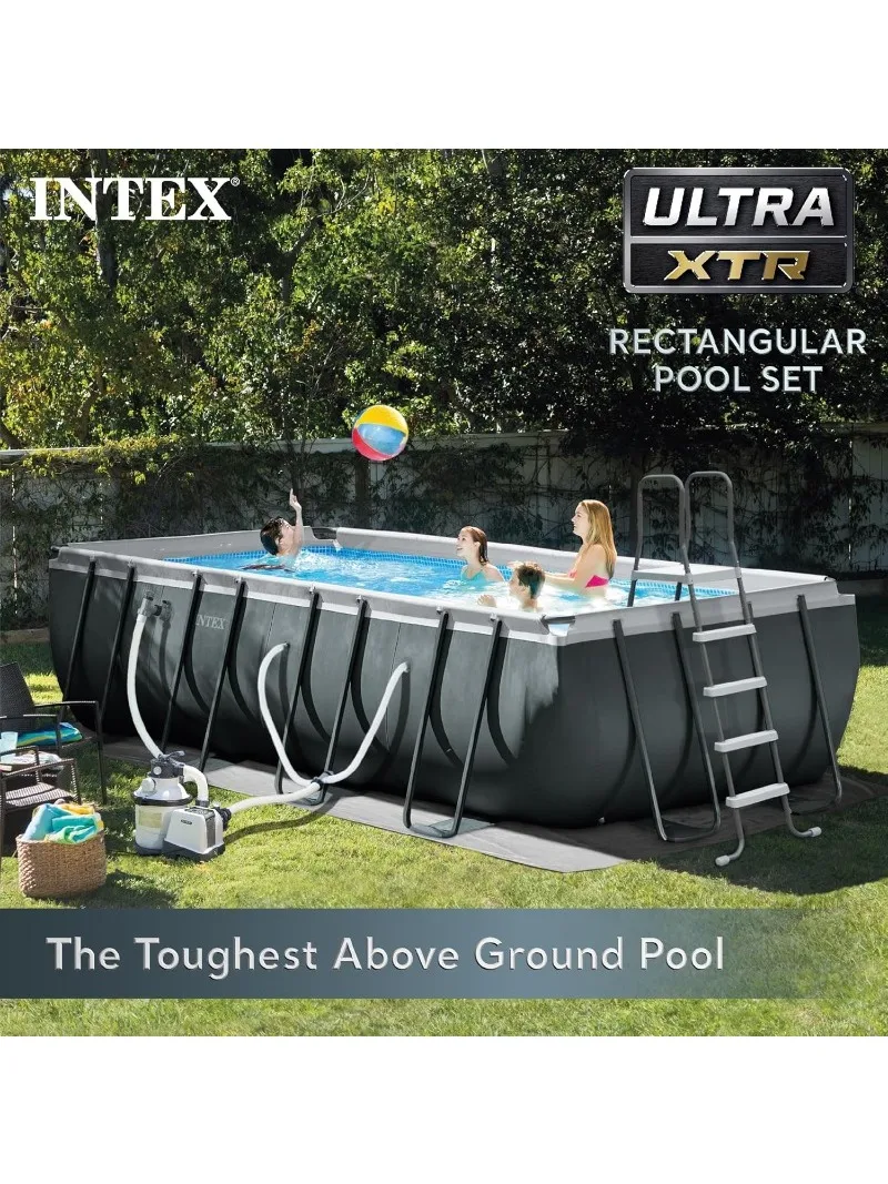 26355EH Ultra XTR Deluxe Rectangular above Ground Swimming Pool Set: 18ft x 9ft x 52in – includes 1500 GPH Sand Filter Pump