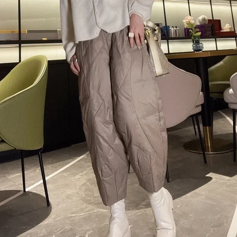 Oversize 4xl Baggy Down Cotton Pants Women Casual Windproof Puffy Harem Pantalones Warm High Waist Ankle Length Spodnie Z371