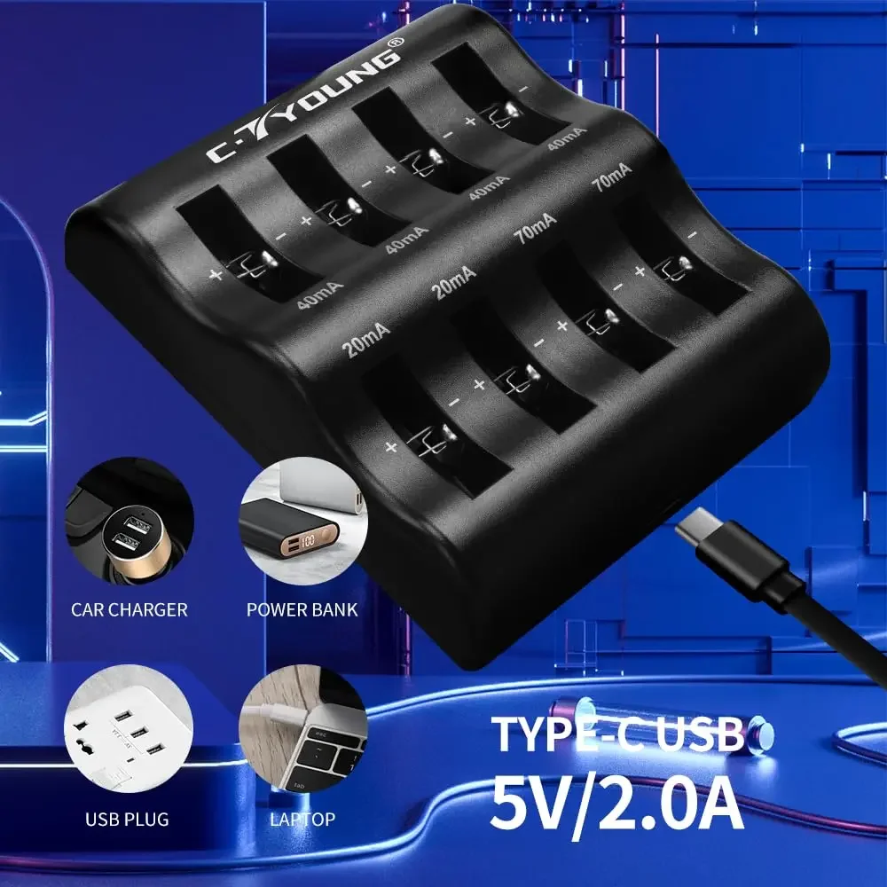 8 Slot Portable Battery Charger , for 1220 1240 1620 1632 2032 2025 2016 2430 2440 2450 2477 Coin Lithium Battery Smart Charger