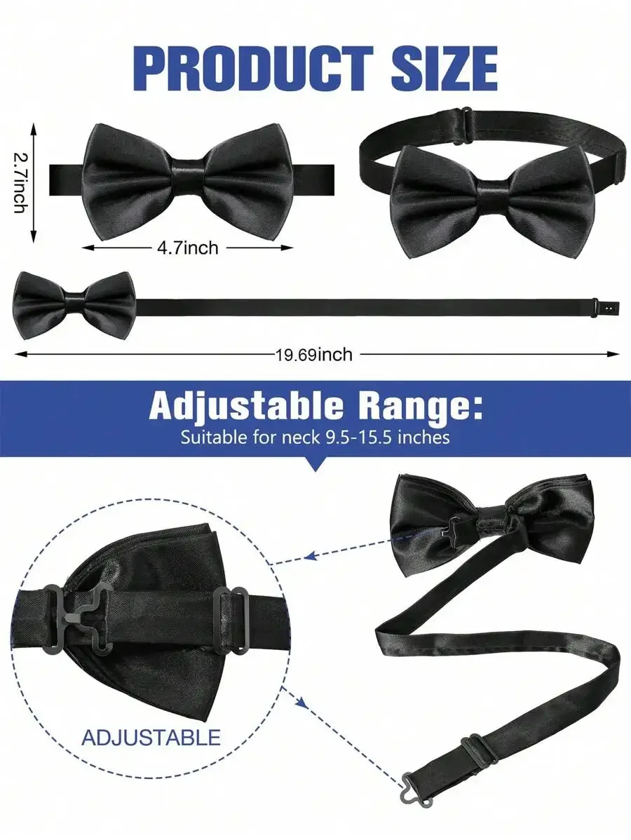 Mens Solid Color Satin Pre-Tied Bow Tie For Groomsmen Wedding Formal Event view 3