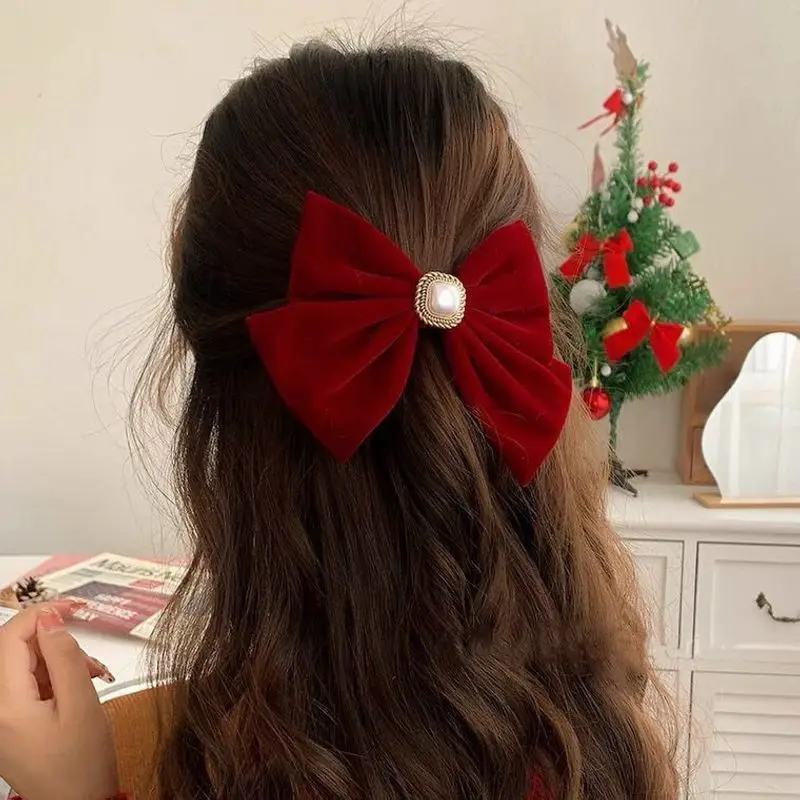 قطعة واحدة من غطاء الرأس المخملي الأحمر لإكسسوارات نخب الزفاف دبوس الشعر مع مشبك لؤلؤي ذو مظهر راقي لظهر الرأس #1