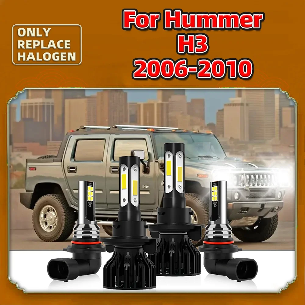 4 Sides Car Headlight 90W 6000K H13 9008 HiLo 12000LM LED + 9145 Fog Bulbs 12V Conversion For Hummer H3 2006 2007 2008 2009 2010