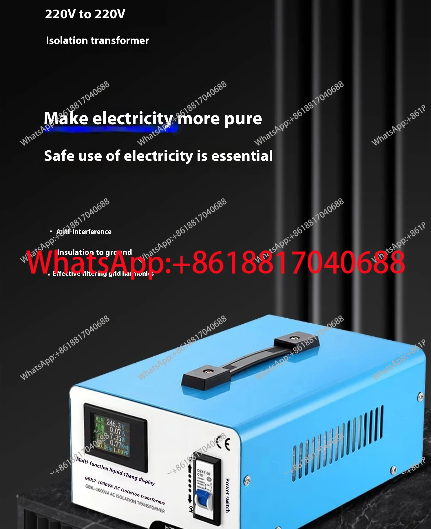 1000VA AC Ring Isolation Transformer Audio Safety Isolated Power Converter Anti-interference 220V To 220V Transformer 1000W