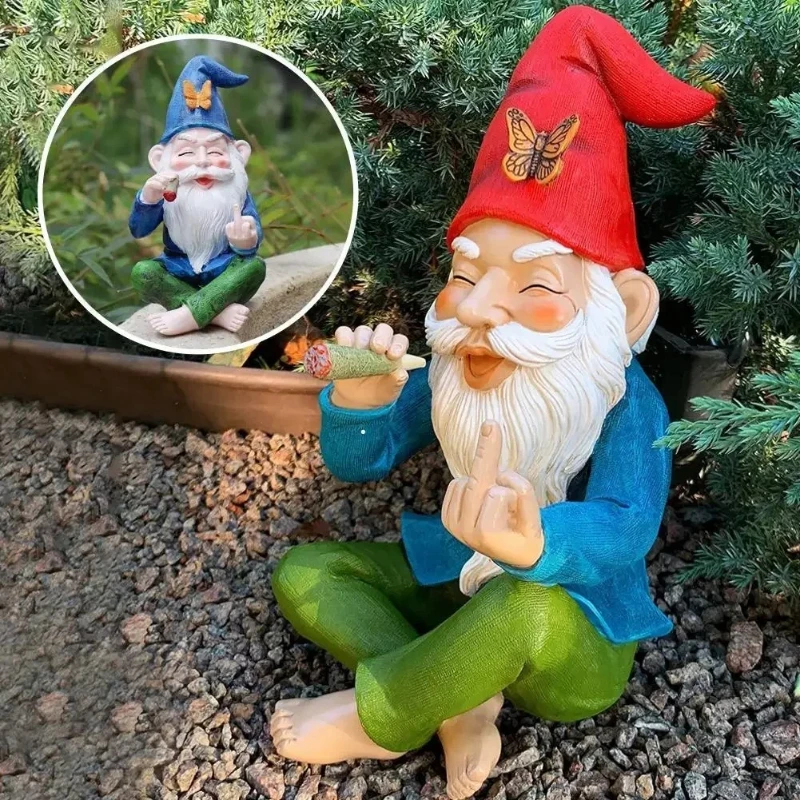 Garden & Home Resin Gnome Statue,Handcrafted Funny Smoking Gnome Ornament for Patio, Lawn & Desk Decor, Unique Housewarming Gift