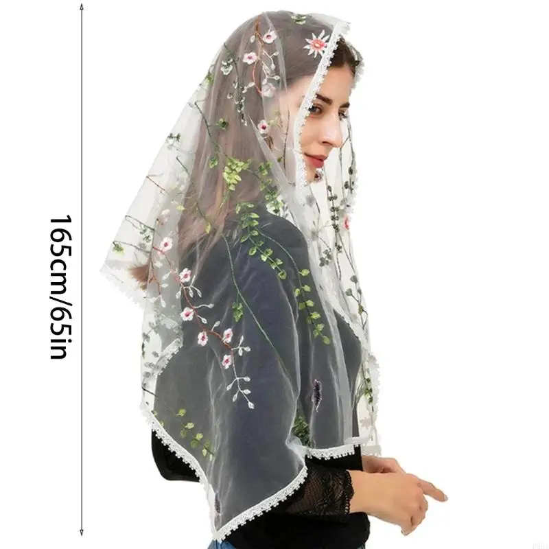 P88a Church Shawl Wraps Women hijab geborduurd geborduurde bloemen sjaalsblaasje sjaal