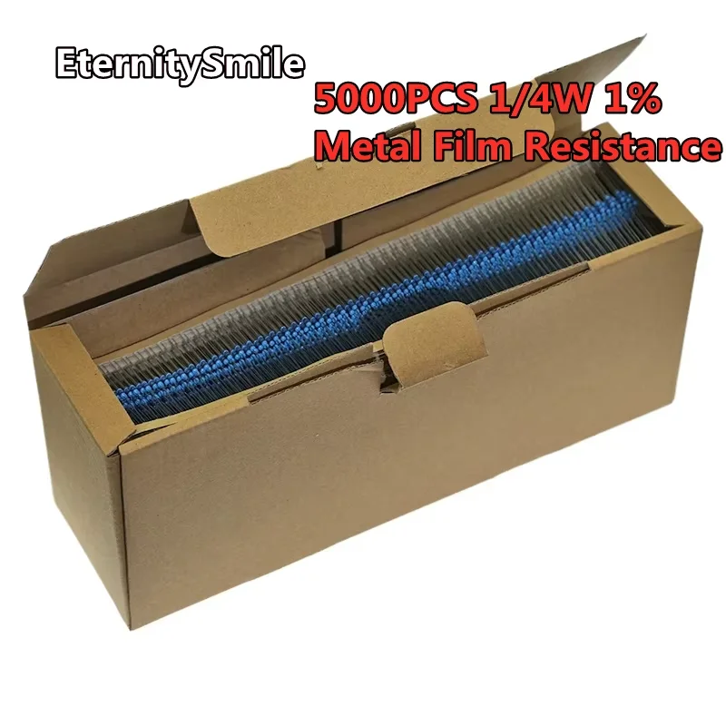 5000PCS 1/4W Resistance 1% 1Kohm~2M Metal Film Resistor Assorted Kit Set 1K 10K 22K 100K 100ohm 220ohm 1M 2.2M Resistors Pack
