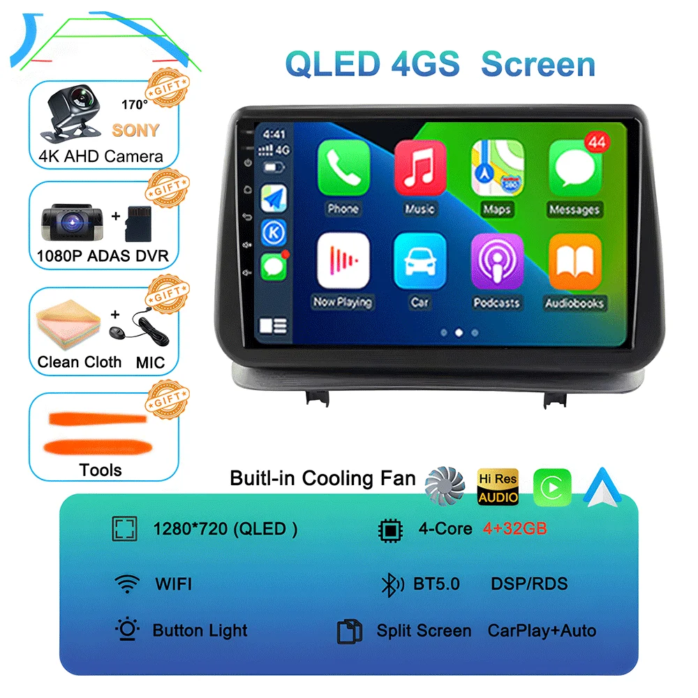 Android 16 Videospeler Carplay voor Renault Clio 3 Clio3 2005 2006 2007 2008 2009 - 2014 Multimedia autoradio WIFI+4G DSP Stereo