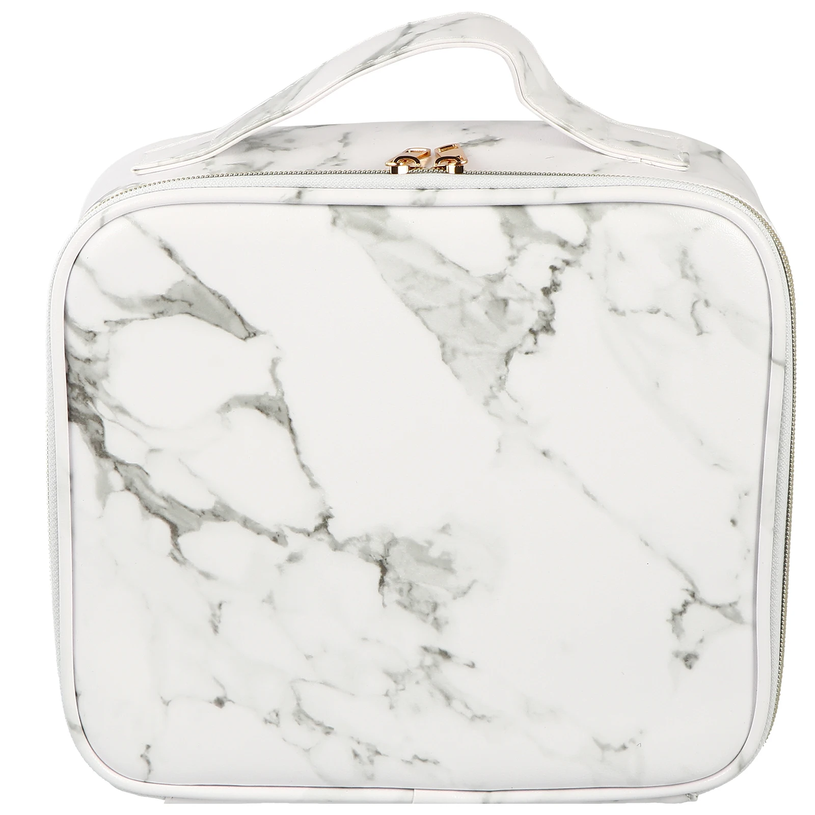 

1pc Marble Case Elegant Makeup Buggy Bag Toiletry Storage Box Marbling Portable Pu Compartment Travel Organizer