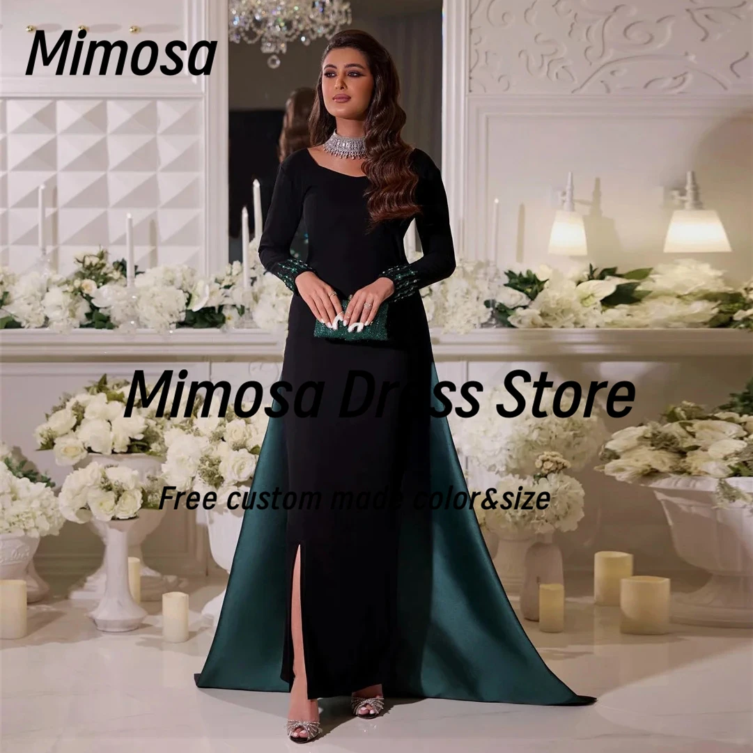 

Платья для выпускного вечера Mimosa с длинными рукавами и бисером, с цветочным шлейфом, вечернее платье с разрезом по бокам فساتين سهرة контрастного цвета по индивидуальному заказу