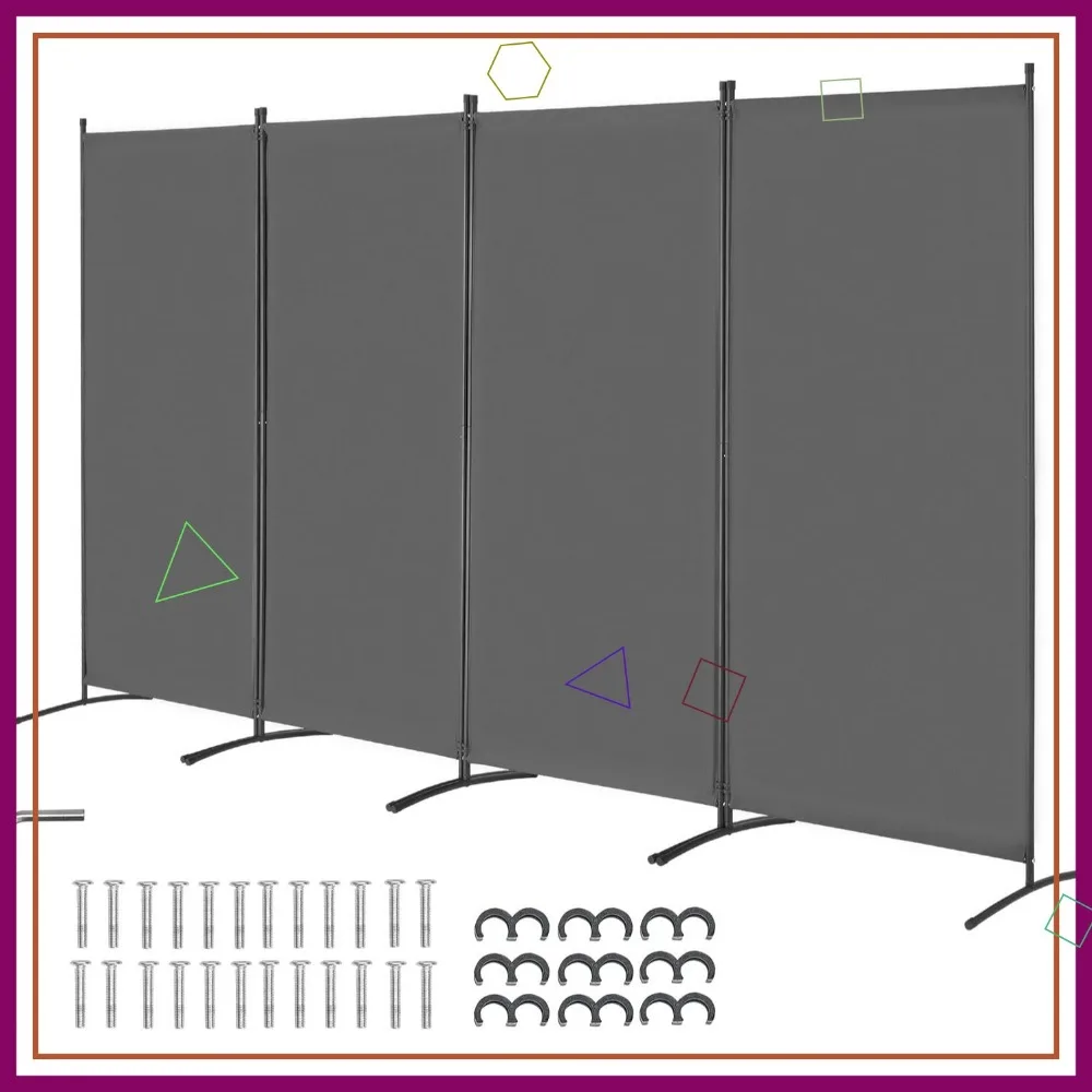 4-Panel Folding Privacy Screen, Portable Room Divider for Office, Bedroom, Study in Grey