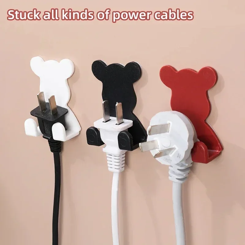 Gancho de decoración de pared autoadhesivo, soporte creativo de oso para teléfono, colgador de llaves, Clip de Cable de datos para el hogar y la Oficina, organizador de escritorio de alambre