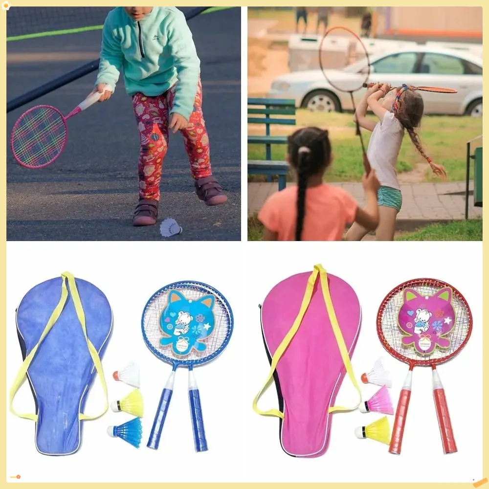 Best Seller! Pink Blue Children's Badminton Set - Iron Alloy Rackets | Anti-Slip Pen-hold, with 3 Balls Training Double Racquets