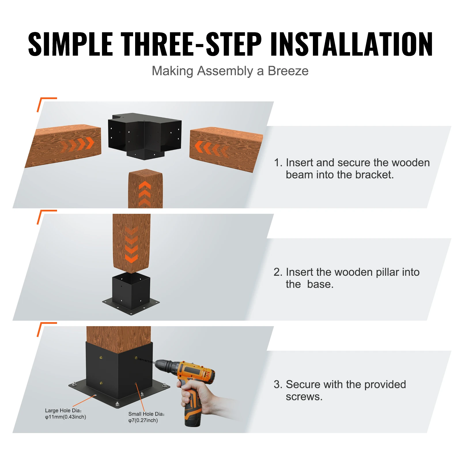 VEVOR-Kit de soporte de pérgola para carpintería, soporte de esquina resistente, Kit de Base de poste DIY, fácil instalación, vigas de madera