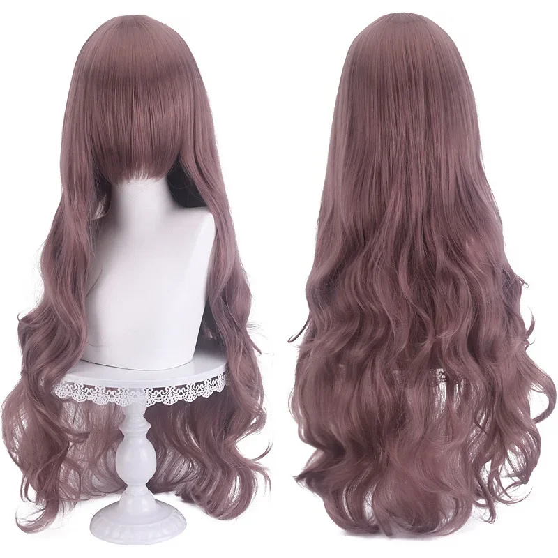 

Universal long roll chemical fiber wig close face fashion women's hair animation cosplay dark purple wig