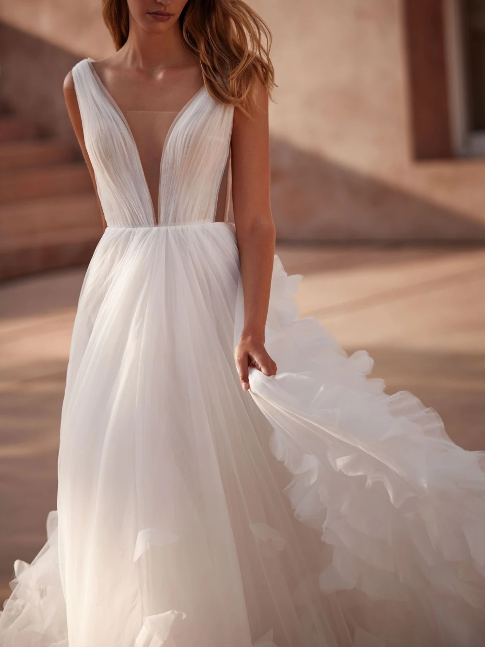 Sexy Sheer Fantasy Bridal Dress 2026 Lightweight Tulle A Line Corset Wedding Gown Ruffled Customized For Destination Weddings