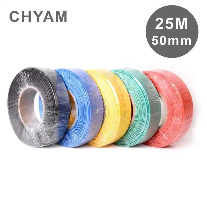 25 Meters Heat Shrink Tube 50mm Diameter 2:1 Polyolefin Cable Sleeve Insulating Colorful Red Yellow Blue Green Black Transparent