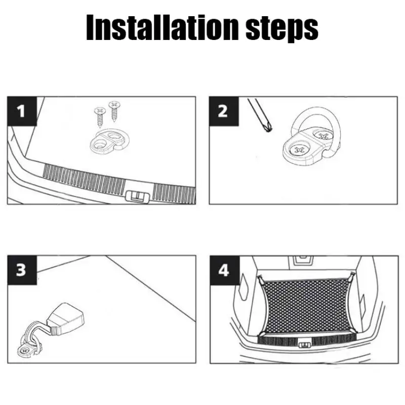 2Set Car Cargo Net Floor Hook Accessories Rear Trunk Boot Cargo Floor Net Tie Down Hook Ring Loop Hanging Flat Screen Net Fixing
