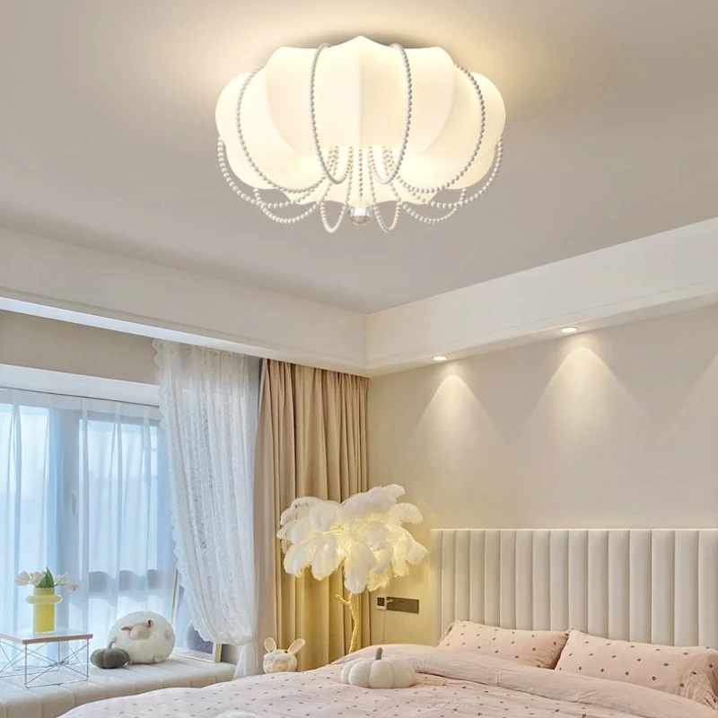 

French Style Vintage Led Ceiling Lamp Pearl Necklace for Dining Living Room Center Table Bedroom Children Art Stripe Luminaire