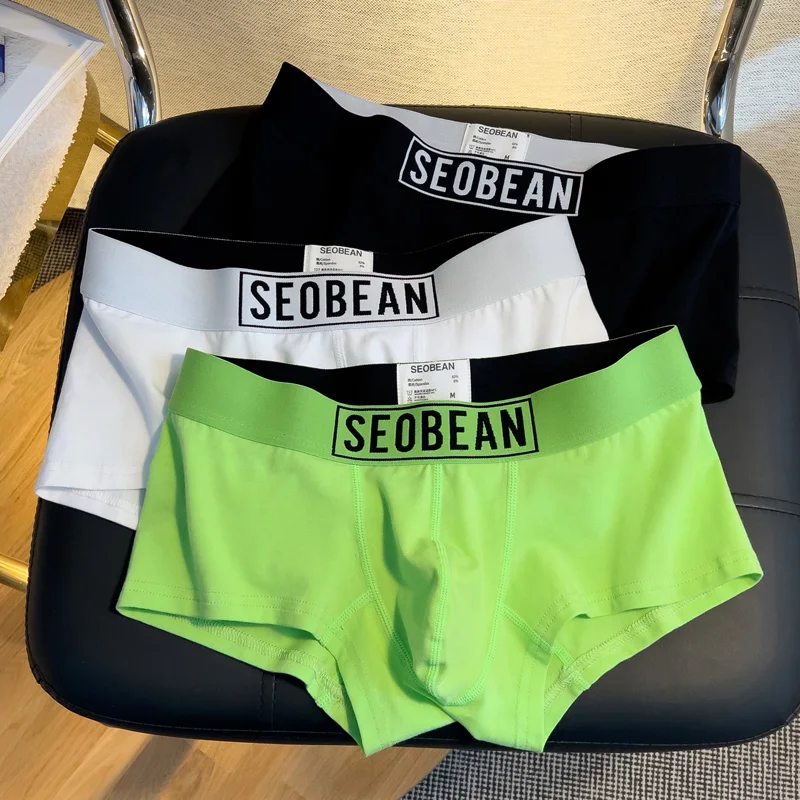 3pcs/lot SEOBEAN Men\'s underwear cotton breathable solid color personality trend youth sports Boxers