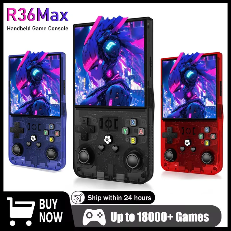 R36MAX ريترو وحدة تحكم ألعاب فيديو محمولة نظام لينكس 4.0 بوصة IPS شاشة R36S المحمولة جيب مشغل فيديو 128 جيجابايت ألعاب هدية