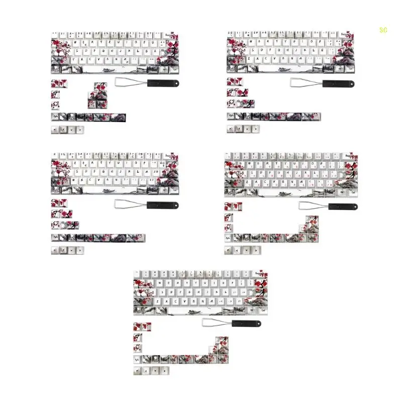 

80PCS Plum Blossom Keycaps PBT Material QWERTZ AZERTY 61 64 67 68 Keyboard Keys Dropship