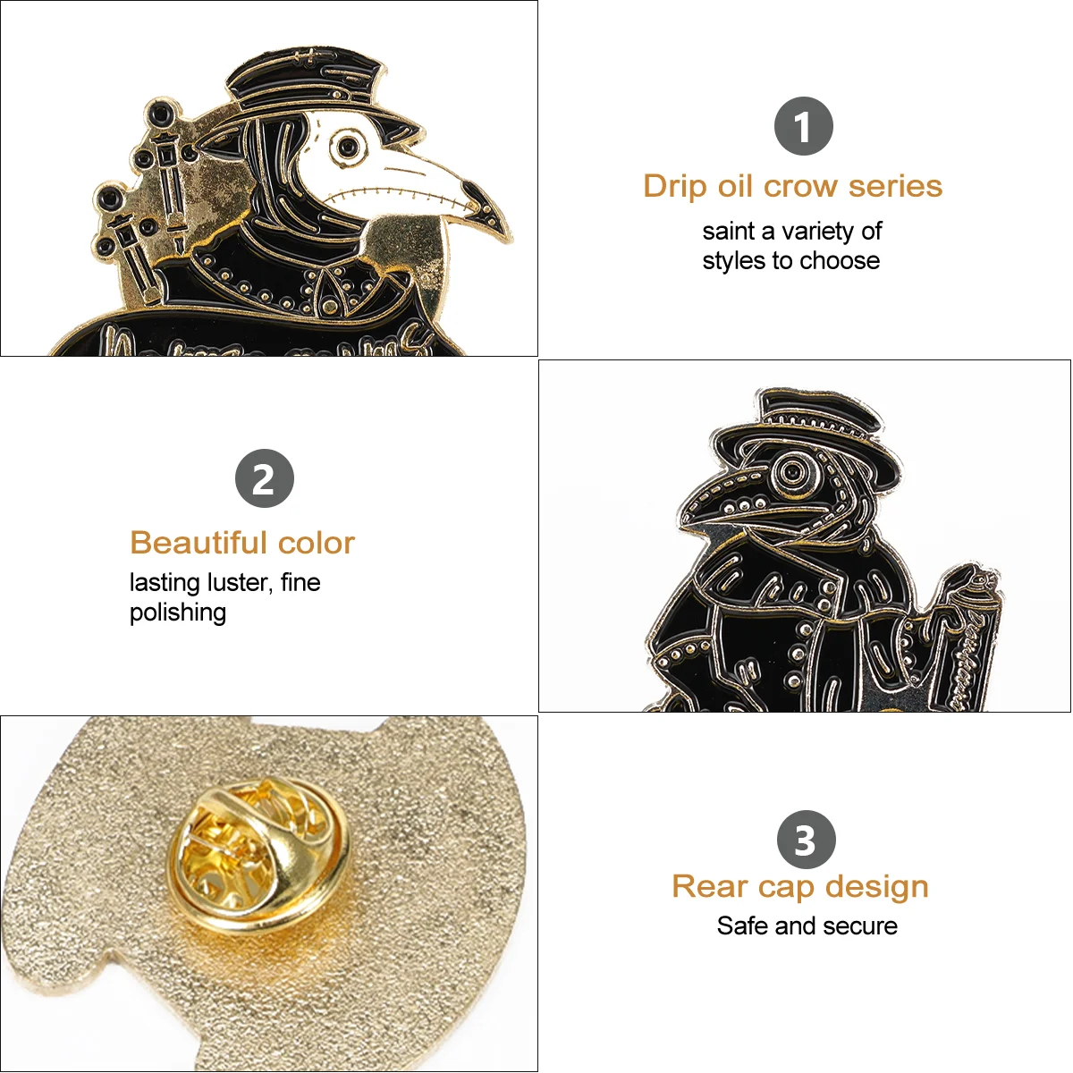 4 pçs corvo broche mini colar roupas roupas engraçadas ornamento traje adorno acessórios pretos