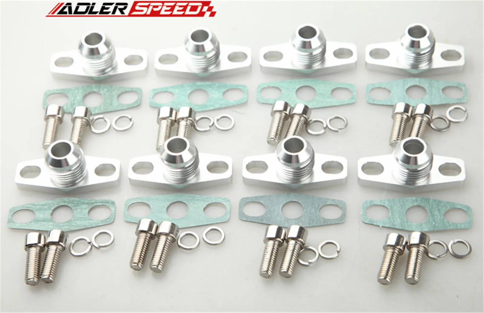 알루미늄 터보 오일 공급 플랜지 어댑터 키트, AN4 4AN 피팅 T3 T3 T4 T04 실버, 8 개, 6 개, 4 개, 2 개, 1 개