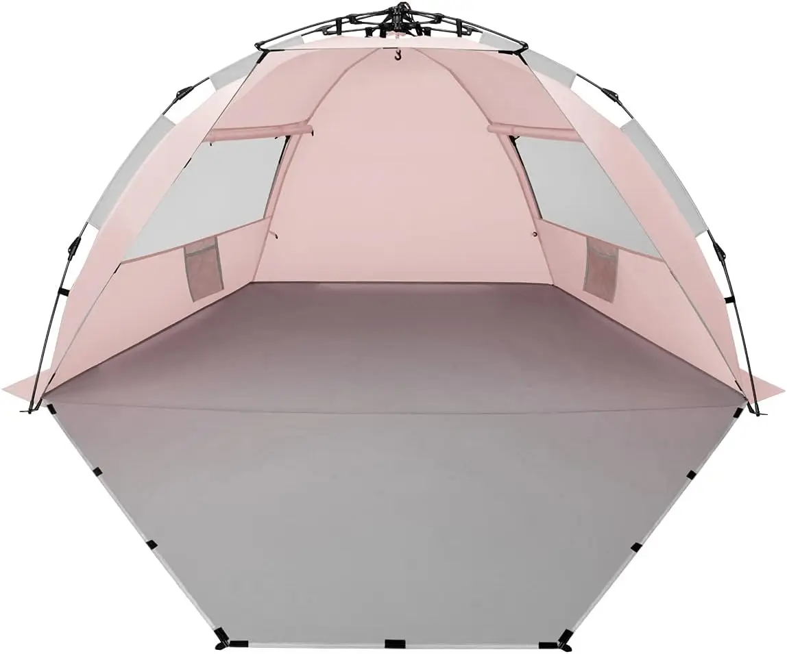 

4 Person Beach Tent Sun Shelter - Portable Pop Up Shade Tent for Beach, Camping, Fishing, Hiking, Waterproof, Windproof, Pink