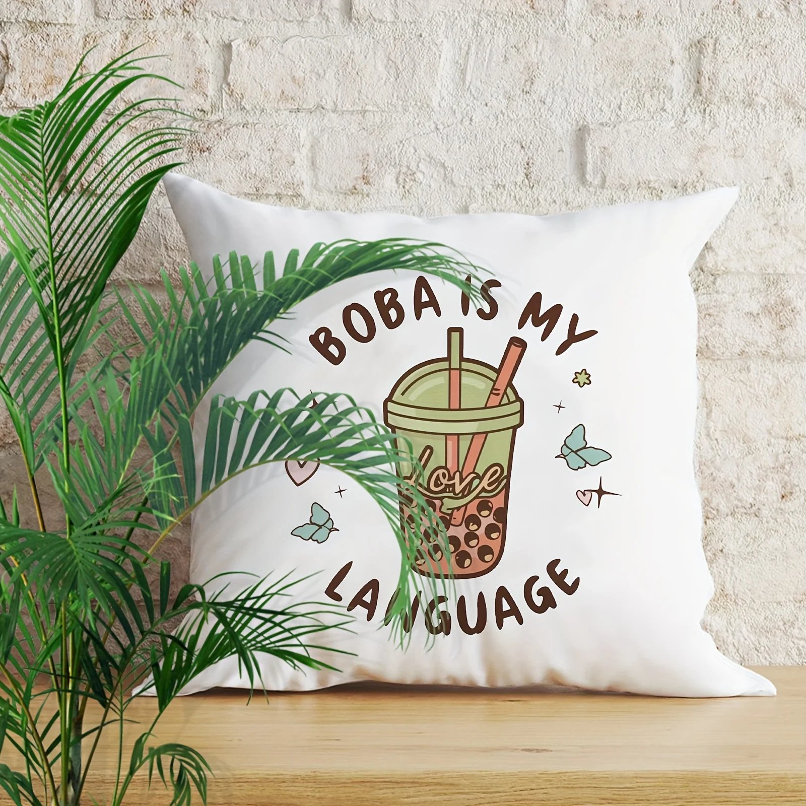 Boba Is My Language Pillow Case, Cute Bubble Tea Art Cushion Cover, Funny Foodie Decor, White Home Textile, Gift for Tea Lover
