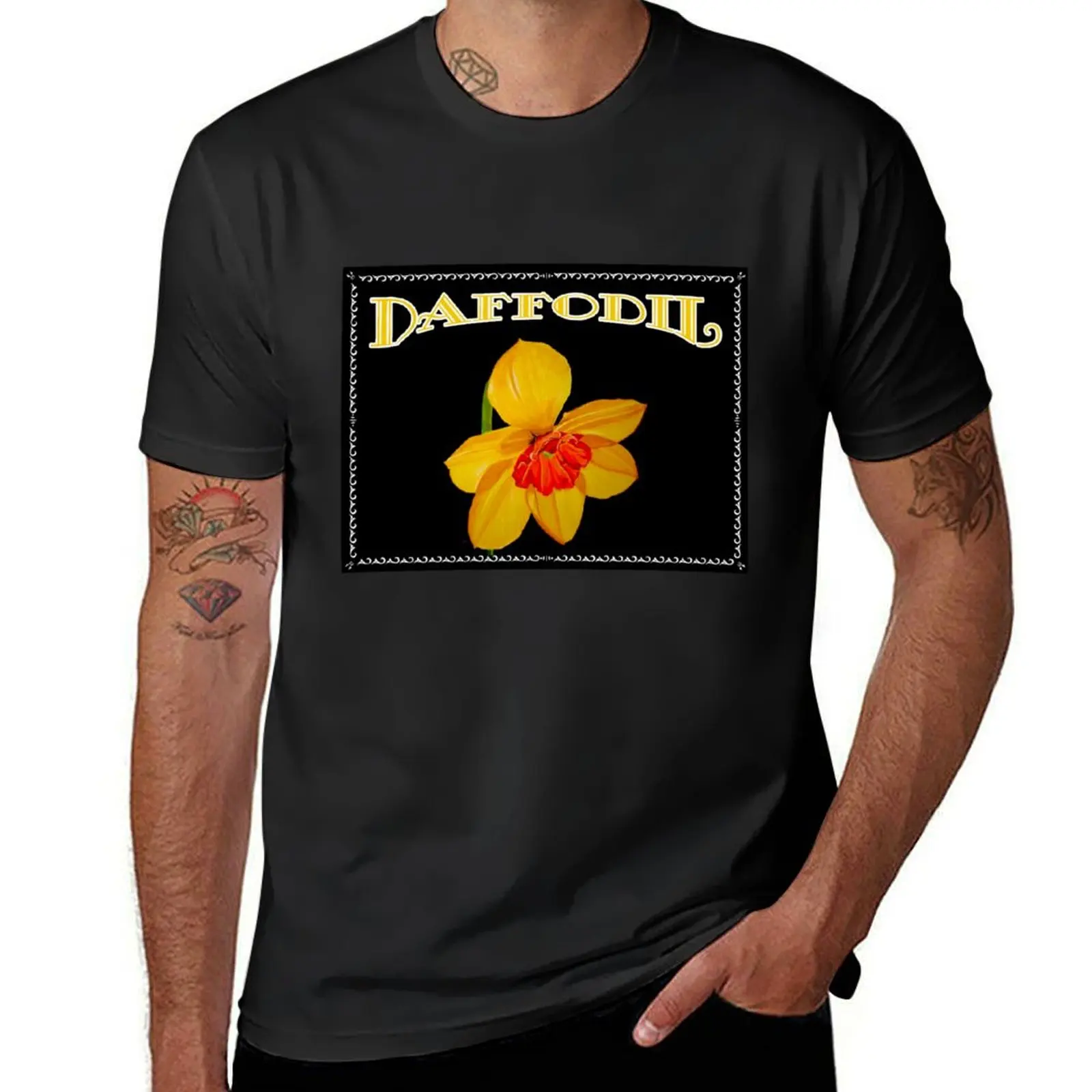 Daffodil Flower Label T-Shirt oversizeds tops anime clothes plus sizes mens graphic t-shirts