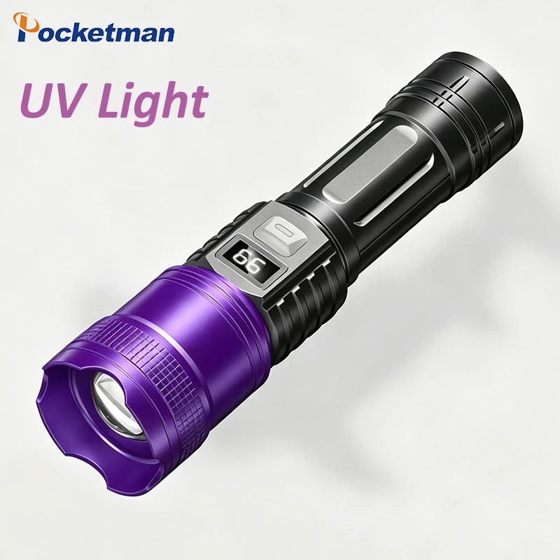 395nm UV Flashlight White Purple Dual‑Light Zoomable Scorpion Hunting Torch USB Rechargeable 5‑Mode Ultraviolet Flashlight