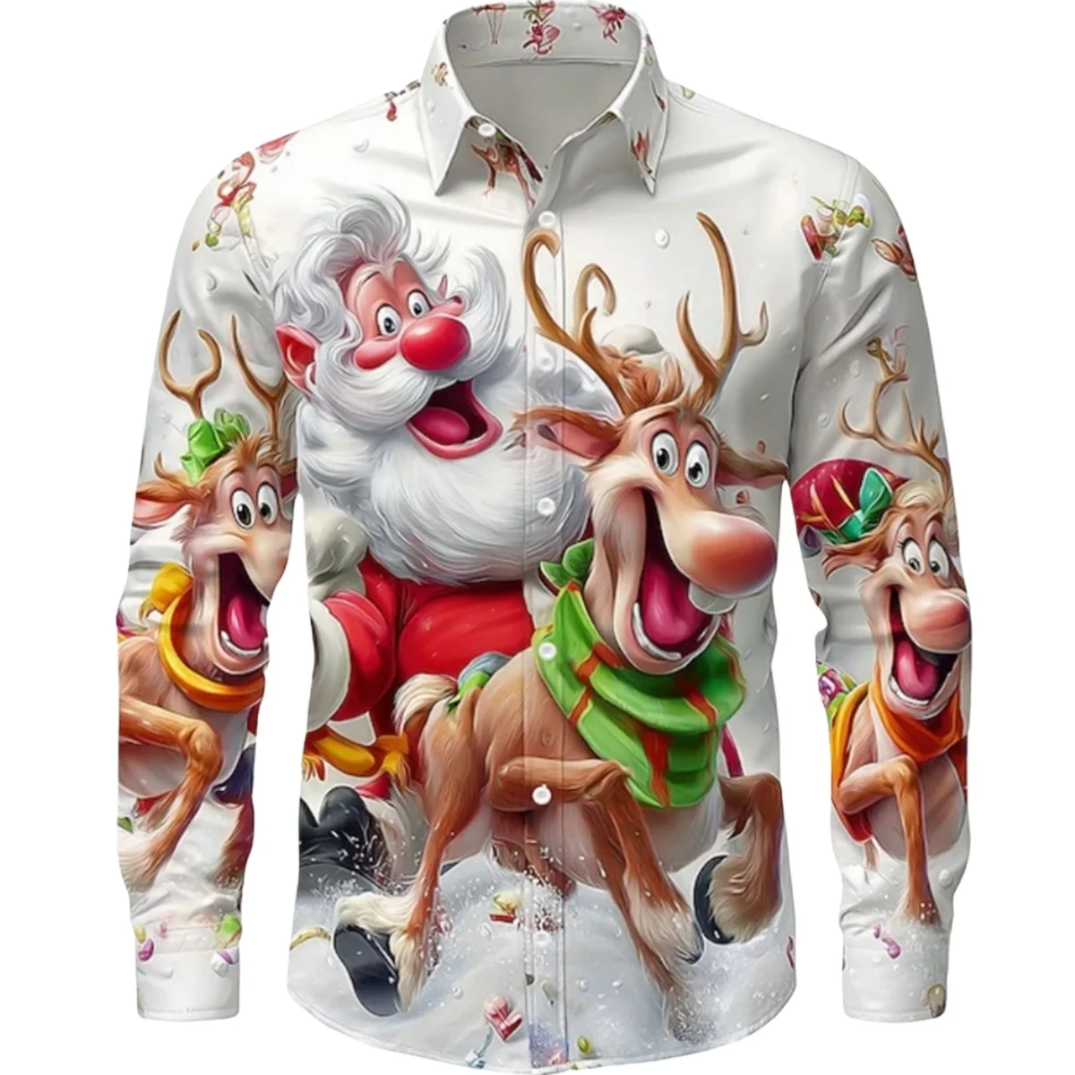 

Christmas Reindeer Pattern Men's Shirt Trend Santa Claus Printed Tops Holiday Casual Men's Long Sleeve Shirt Xmas Men's Clothing