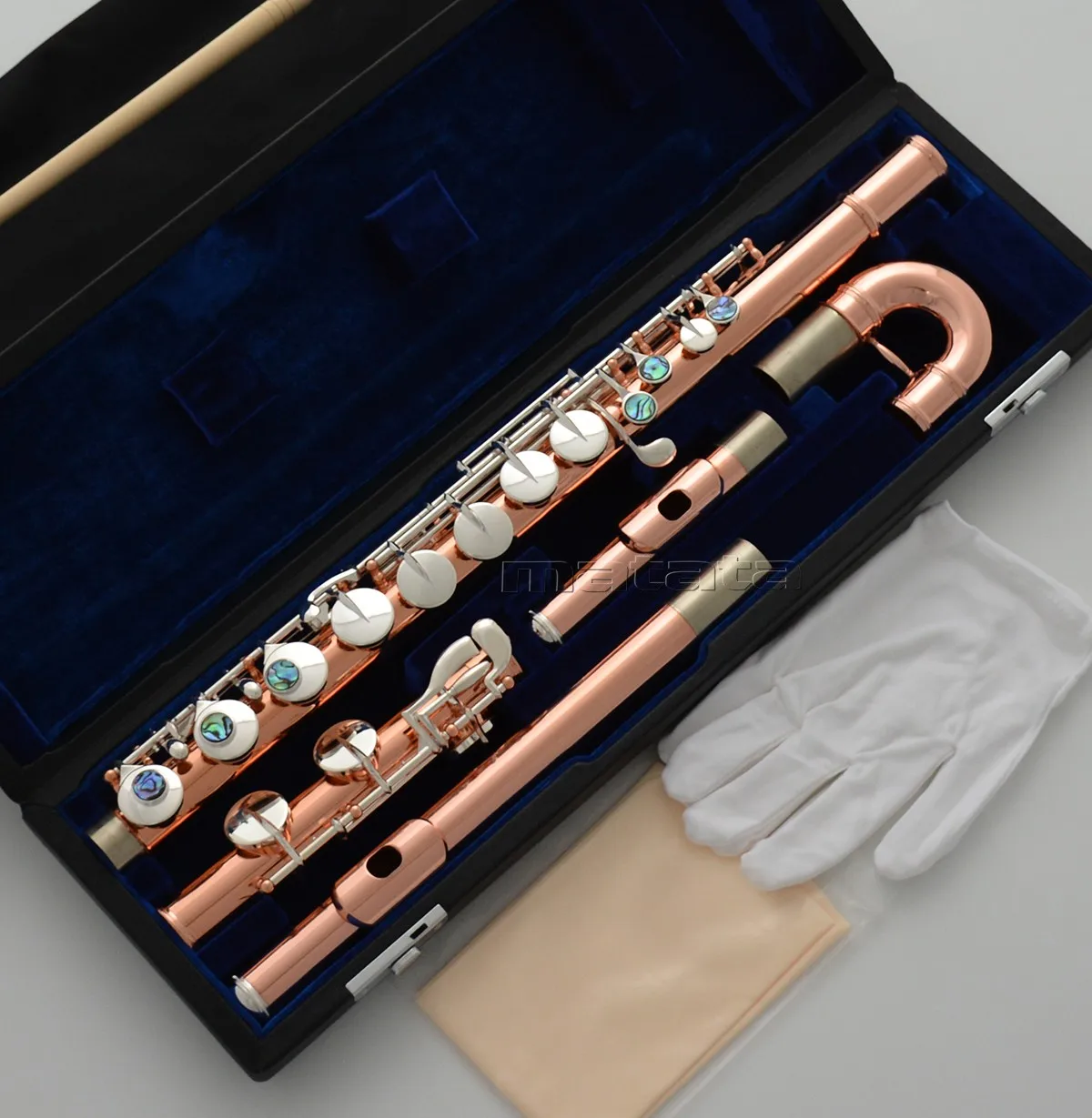 high quality Rose Gold Silver Alto Flute G Tone With Straight curved headjoin Abalone button