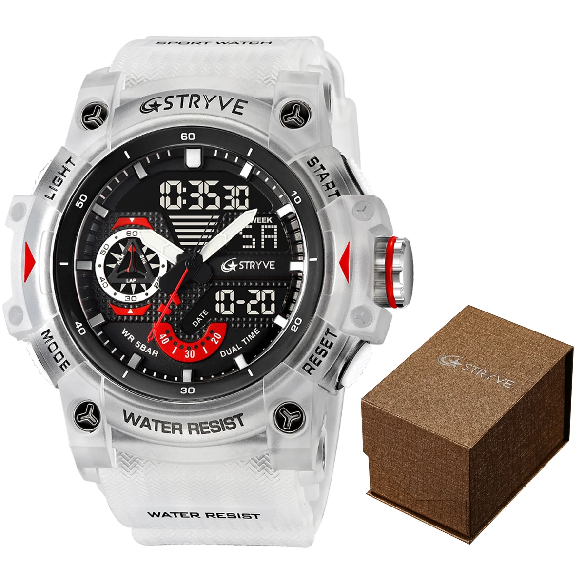 NEW STRYVE 8029 Fashion electronic Sport Watches Digital Double Time Quartz Watch Mens Wristwatches with box Relojes