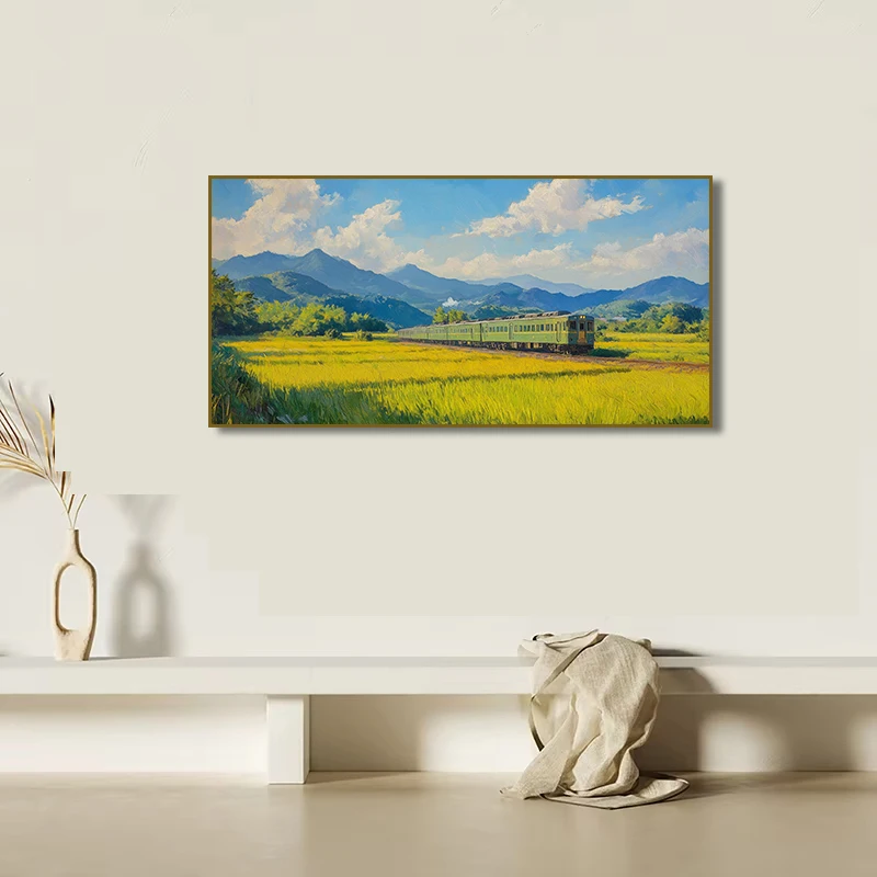 1pc frameless Canvas Painting Japanese Countryside Mount Fuji Summer Wildflowers Sunflower Field Landscape poster canvas paintin
