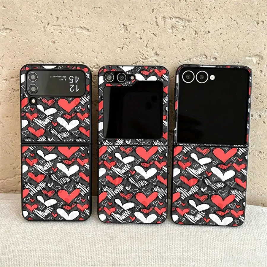 Back Phone Cover Funda Case for Samsung Galaxy Z Flip 7 6 5 4 3 Flip3 Flip5 Flip7 FE Flip4 Flip6 Colorful Hearts