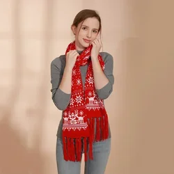 1pc Christmas Red Scarves Cartoon Reindeer Snowflake Warm Scarf Man and Woman Christmas Scarves for Women Sweet Girls Black 2024