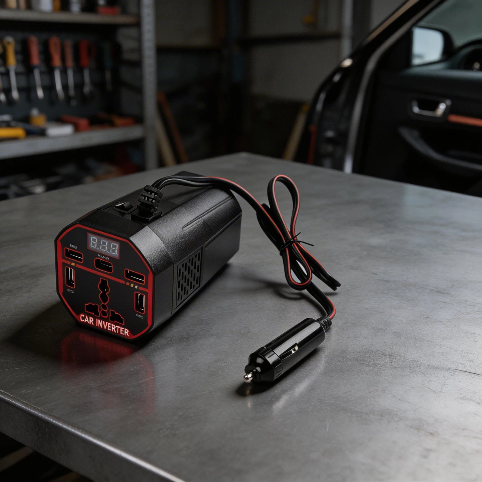 Power Inverter 200W for Car Use 12V 24V to 220V AC Conversion with .0 Fast Charging USB Ports LCD Display and Portability