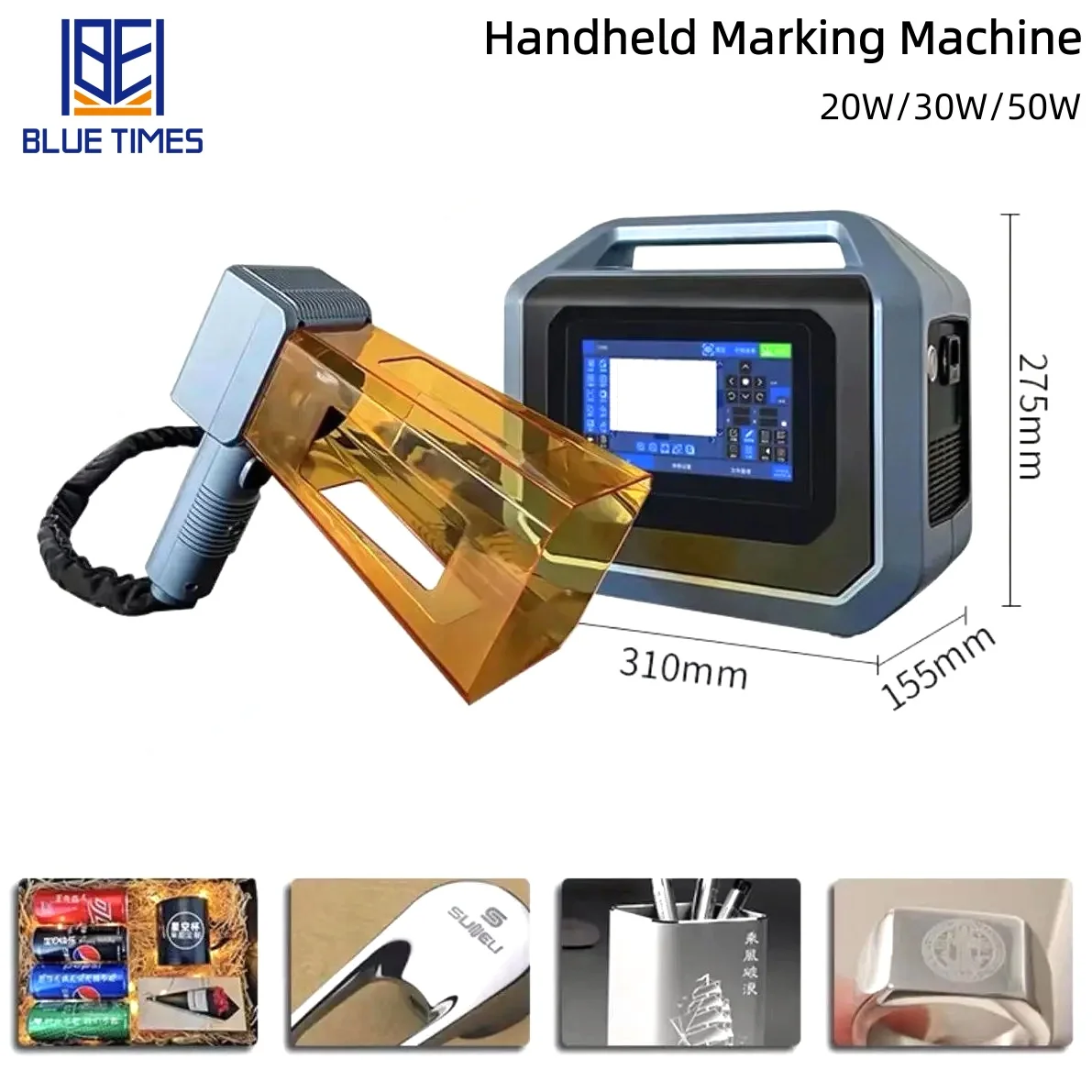 Bluetimes 20/30/50W Lithium Battery Handheld Marking Machine, Portable Marking Machine for Metal, Wood, Acrylic, etc.