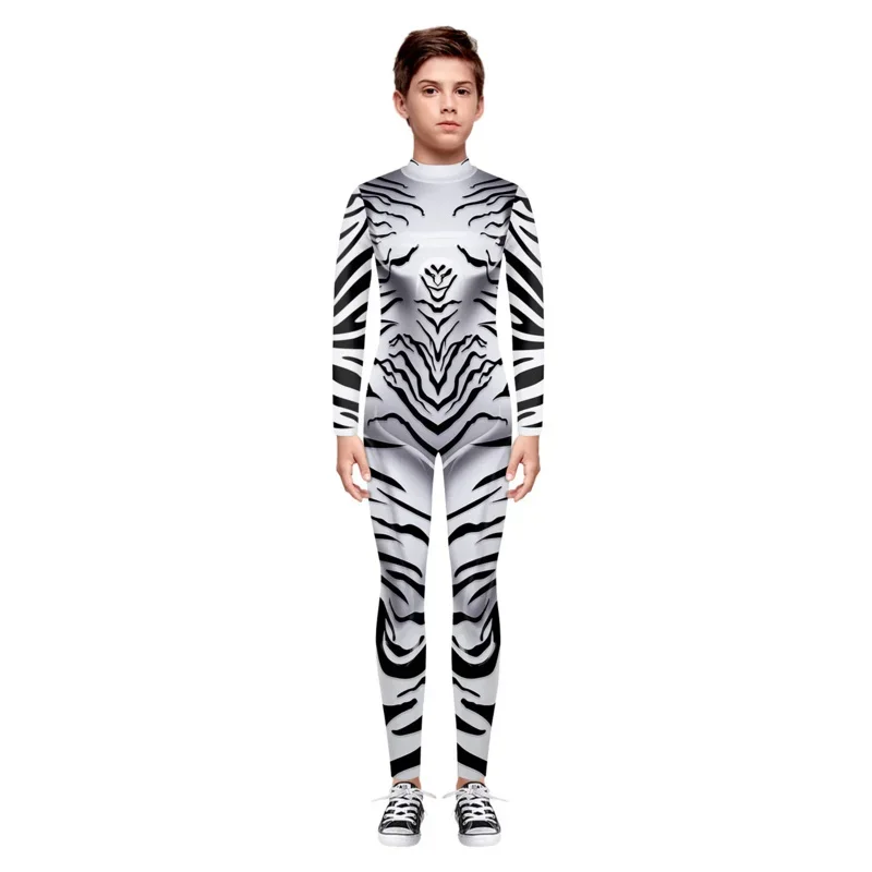 Boys Girls 3D Digital Animal Zebra Stripe Printing Bodysuit Children Punk Robot Jumpsuit Kids Halloween Cosplay Costumes Outfit