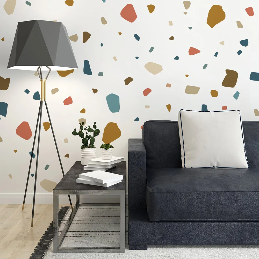 Boho Wall Decor Terrazzo Decal Wall Stickers Irregular Stones Colorful Decorations Abstract Geometric for Kids Room Living Room - view 2