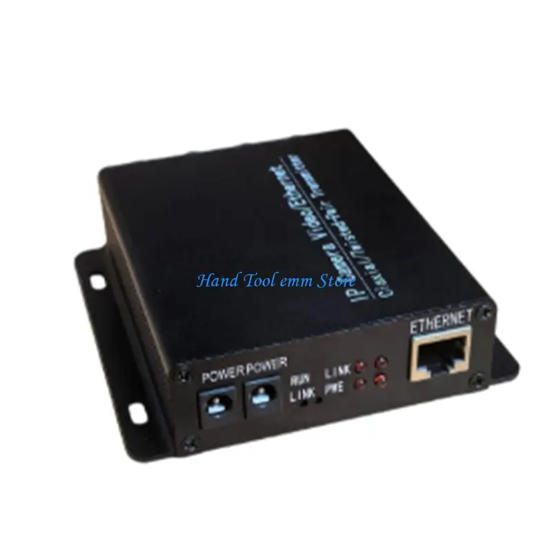 H37F RJ45 to Coax Link Device with 4 BNC Outputs, Metal Housing, and Lights for Camera Cable Routing in Large Site Installations