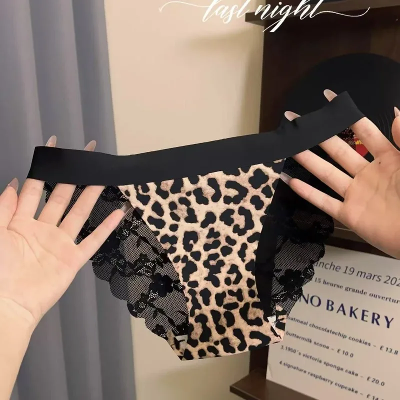 SP&CITY Flower Embroidery Hollow Out Satin Underwear for Women Low Waist Lepard Sexy Panties Thin Cotton Crotch Seamless Briefs