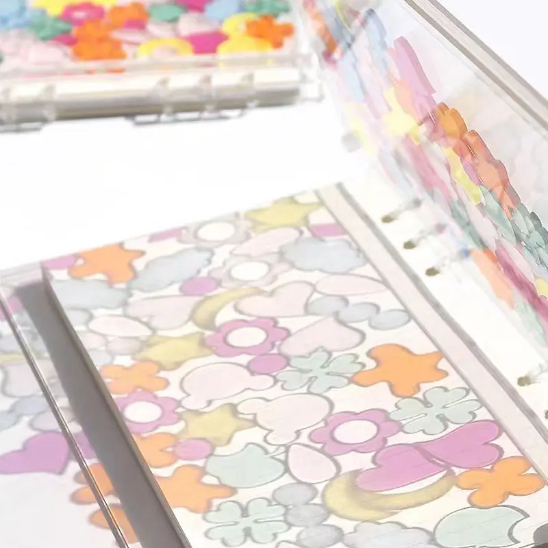 A5/A6/A7 Transparent Flowing Flower/Heart Loose Leaf Book DIY Acrylic Memo Note School Office Binder Notebook Cover Shell School