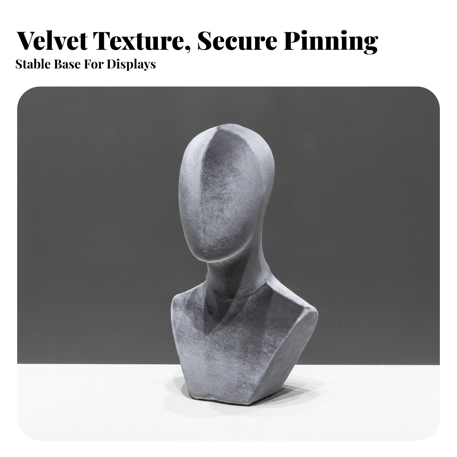 Textile-Covered Display Bust Upright Faceless Mannequin Bust Head and Shoulders Mannequin Compact Professional