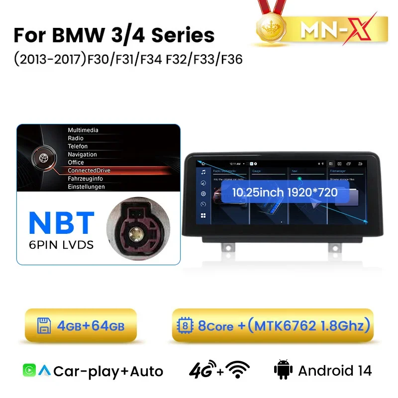 MEKEDE EU Winkel 2Din Carplay Autoradio voor BMW 3 Serie F30 F31 F34 4 Serie F32 F33 F36 multimedia Speler Intelligente Autoradio Auto GPS Multimedia Radio, 8-Kern DSP zonder DVD-speler, 2Din Stereo