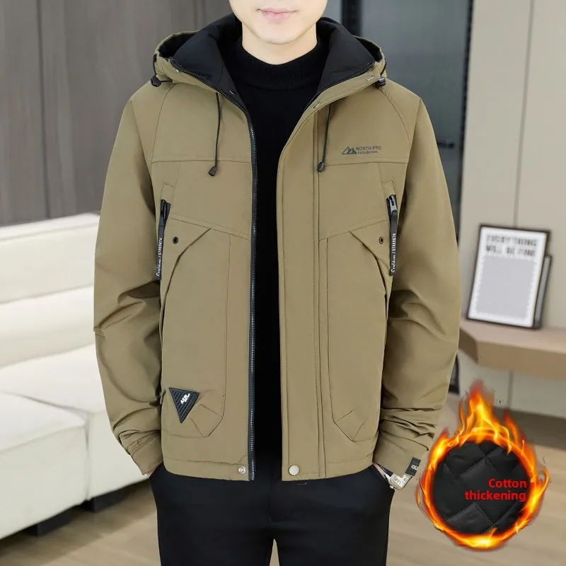 

Мужская толстовка из утепленного хлопка с капюшоном, осенне-зимняя верхняя одежда, теплая, молодежная, приталенная, повседневная, модная, из полиэстера