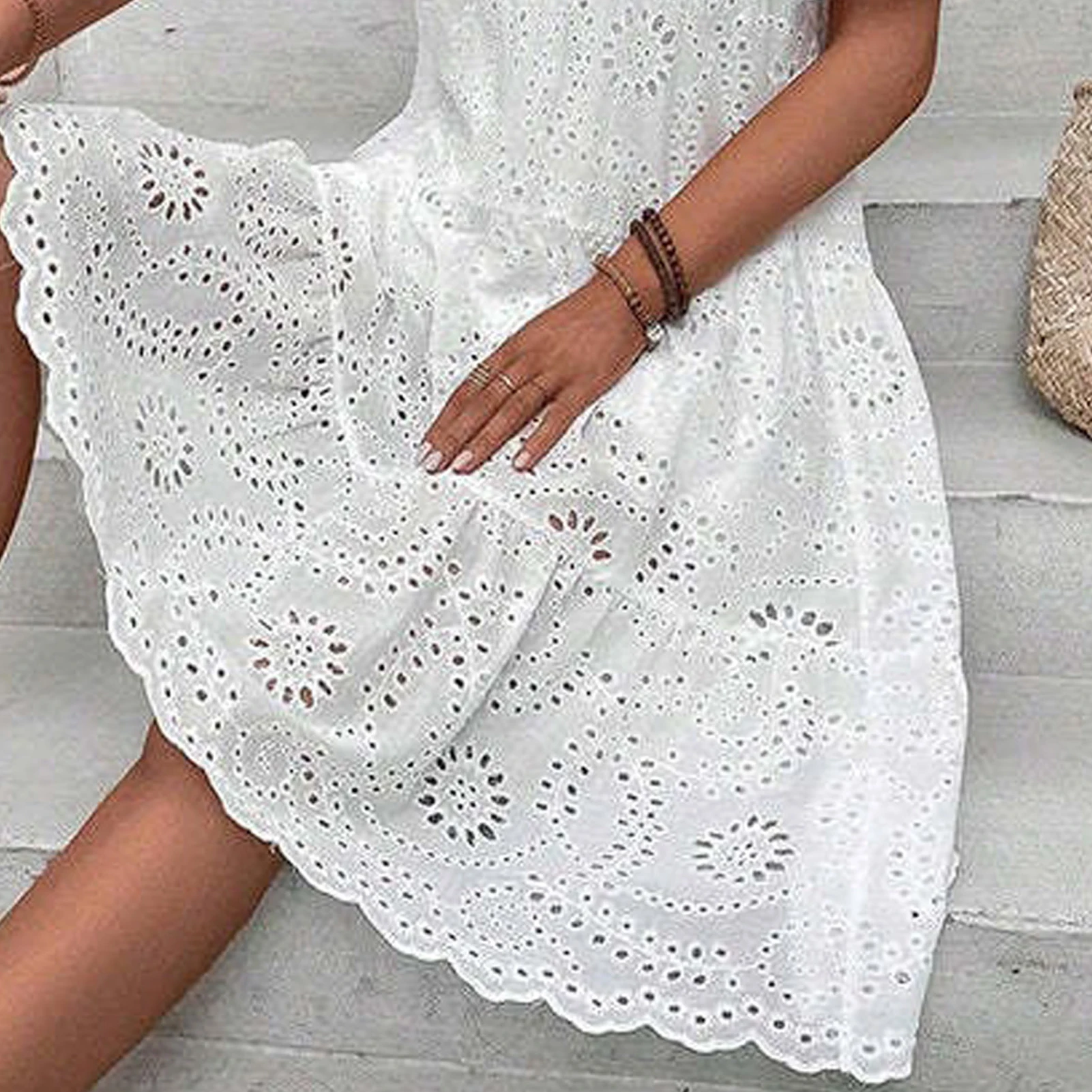 Vestido bordado de renda elegante floral recorte linha A vestido maxi com decote em V cintura alta para festa de formatura ou férias meia manga